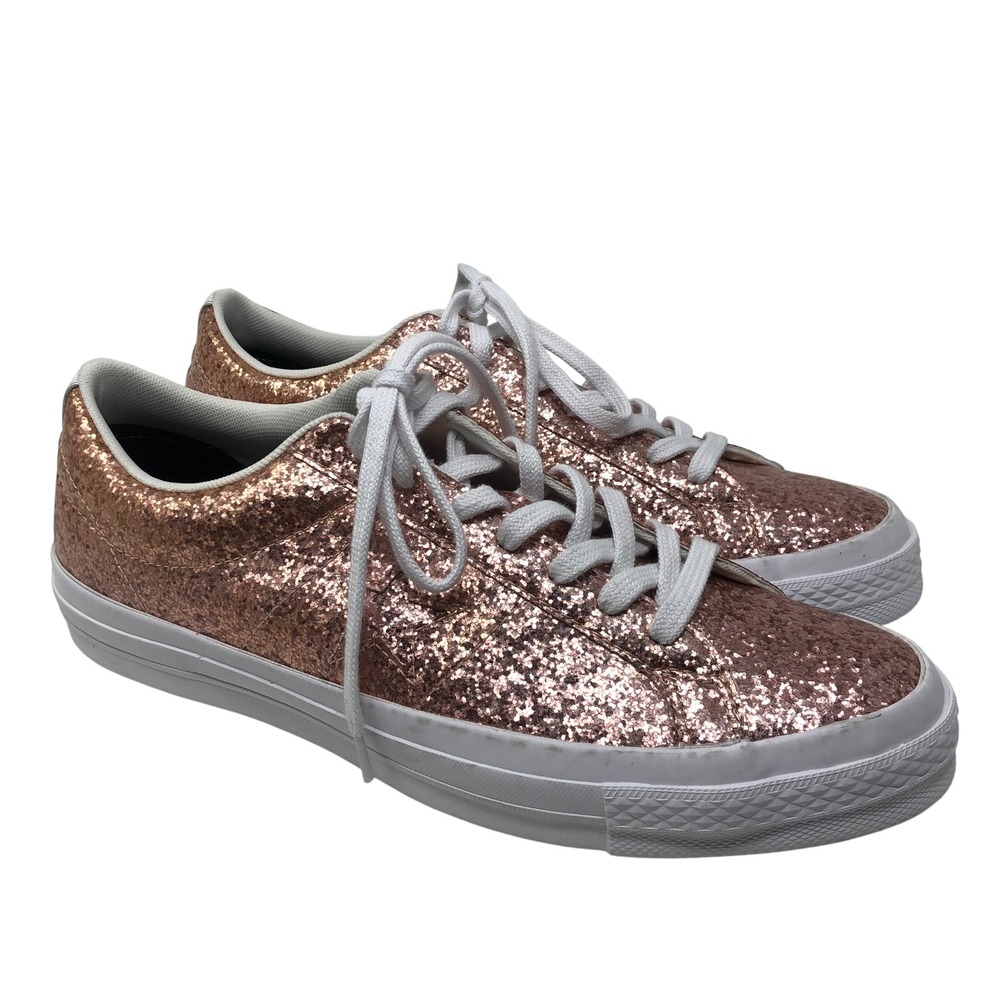 Converse One Star Sneakers Womens 11.5 Mens 9.5 Rose Gold Glitter Low Top BQ6999